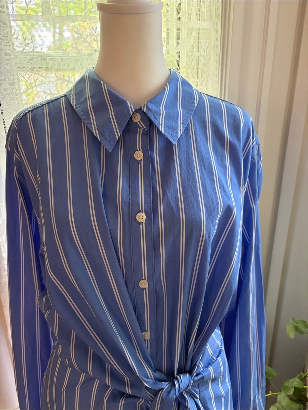 NWOT Universal Thread Blue and White Striped Wrap Waist Shirt Dress XXL - Picture 4 of 12